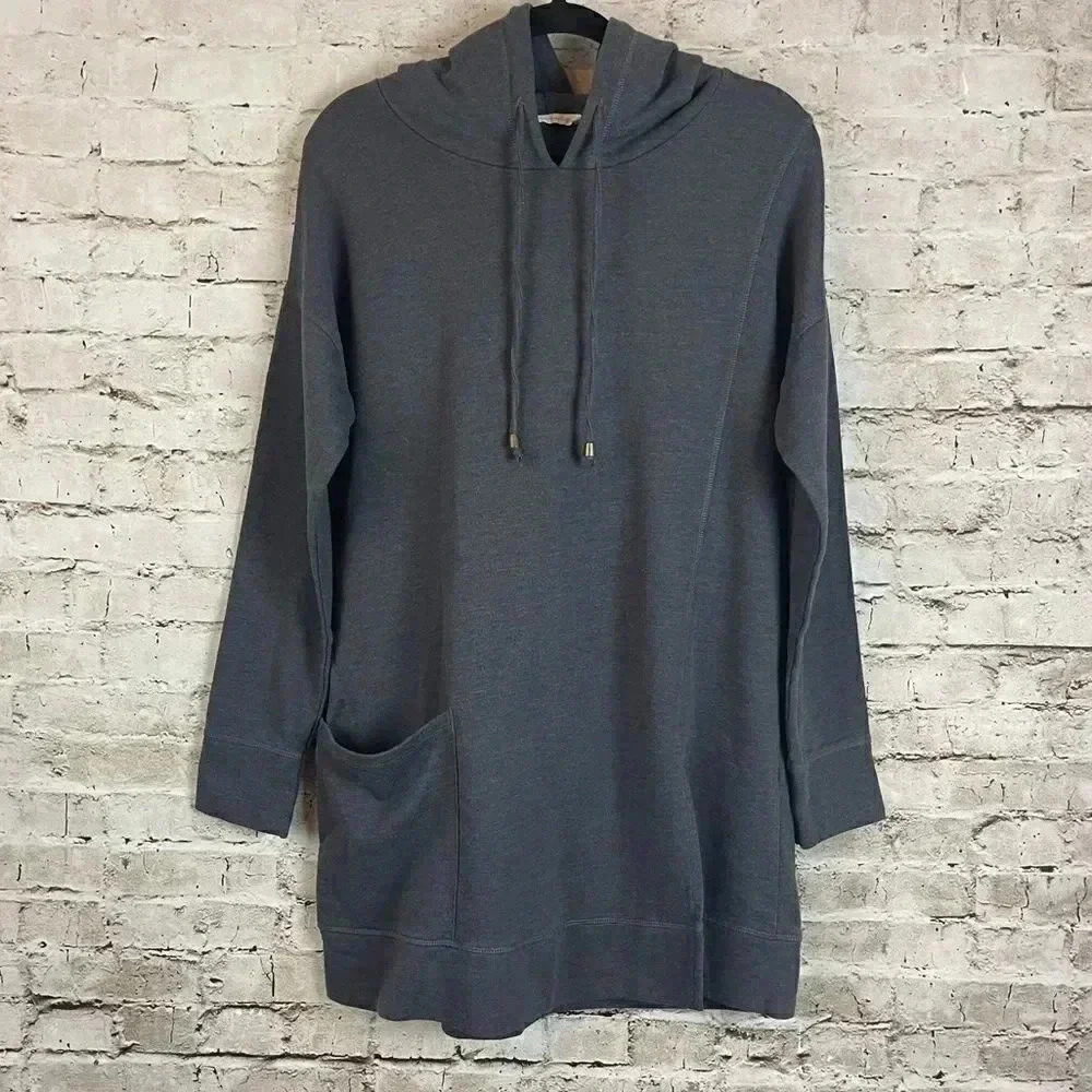 Soft Surroundings Small Gray Soho Hoodie Sweater Patch Pocket Slit Drawstring Sm - Picture 2 of 9